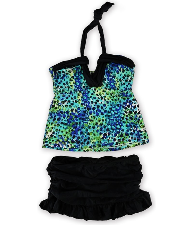 Island Escape Womens It’s A Wrap Ruffled Skirtini 2 Piece Tankini