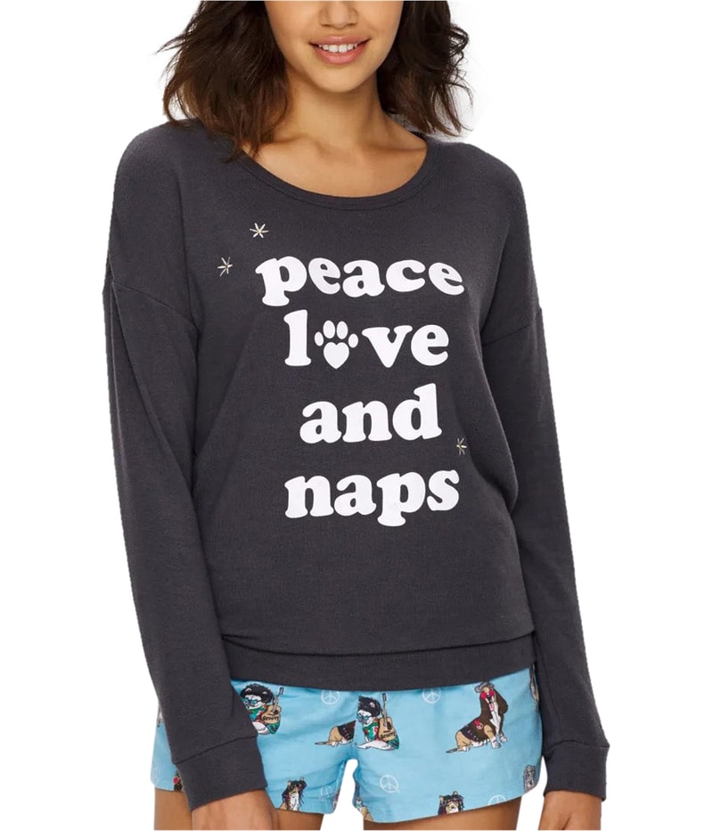 P.J. Salvage Womens Peace, Love and Naps Pajama Sweatshirt Top