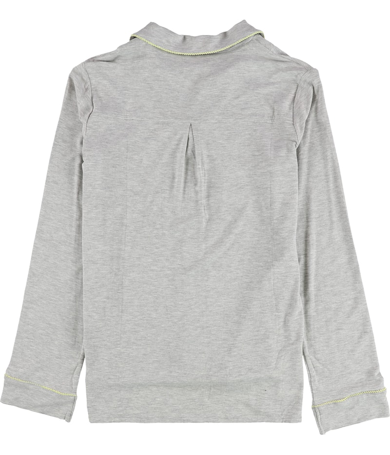 P.J. Salvage Womens 2-Tone Button Down Pajama Tops in Heather Gray, image 2 of 2