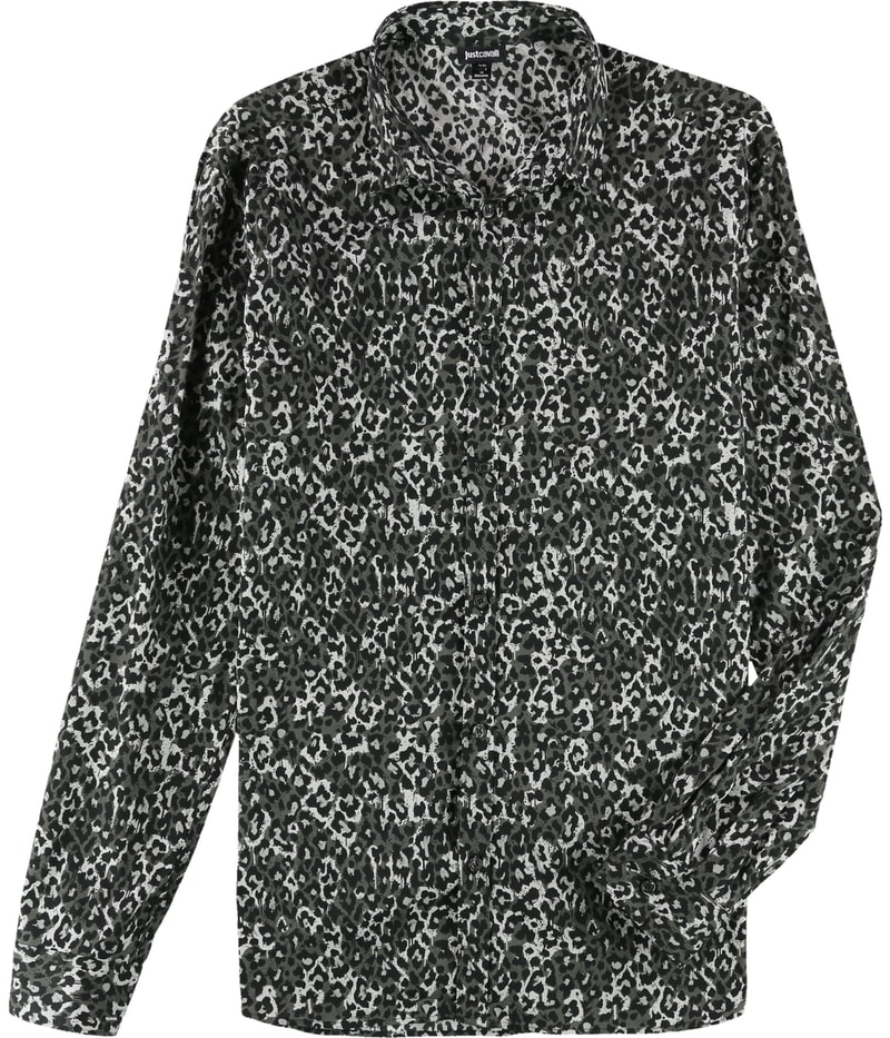Just Cavalli Mens Grey Eagle Collar Button Up Shirt