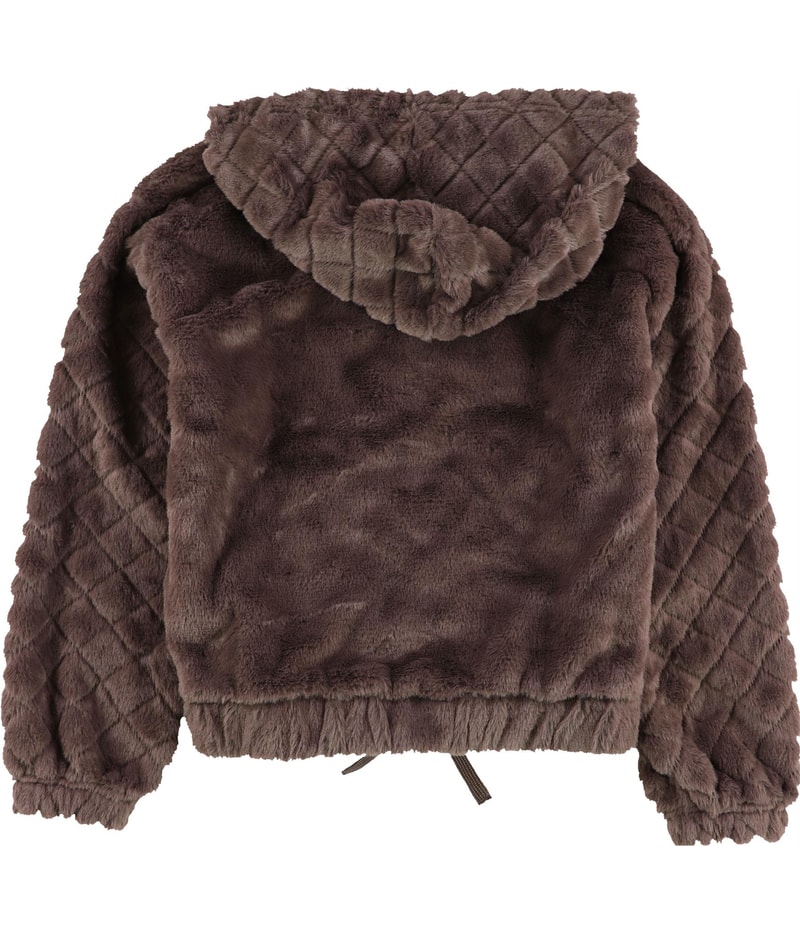 Crave Fame Womens Faux Fur 1/4 Zip Hoodie Sweatshirt
