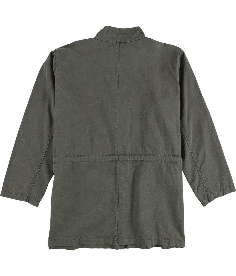 Eileen Fisher Womens Stand Collar Long Military Jacket