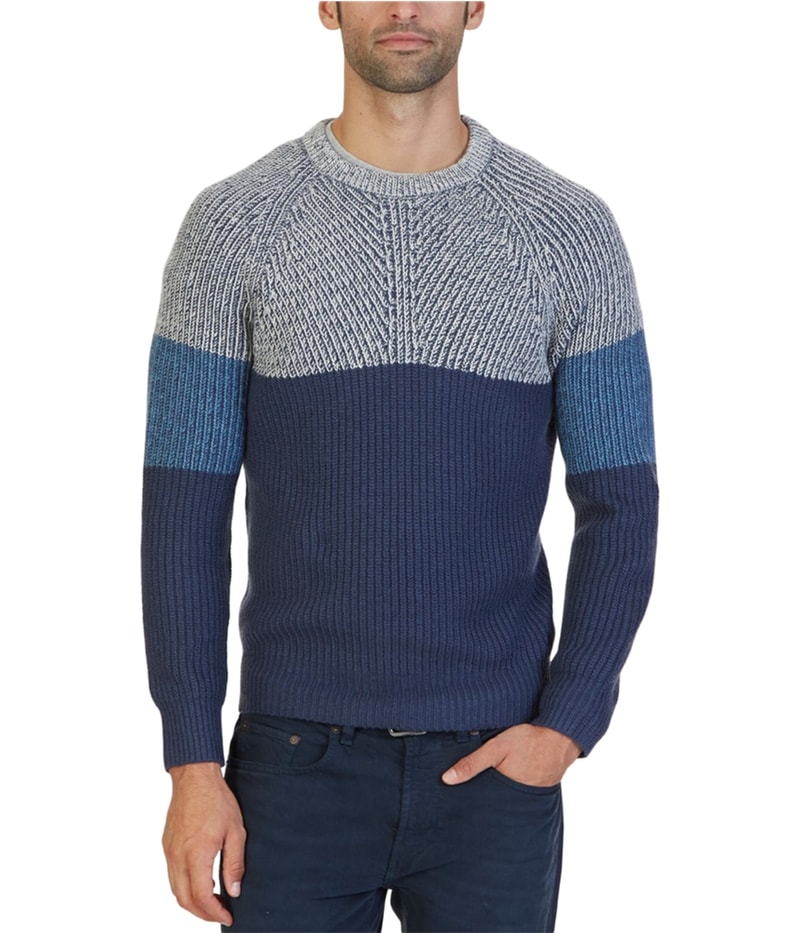 Nautica Mens Multi-Textured Colorblocked Pullover Sweater