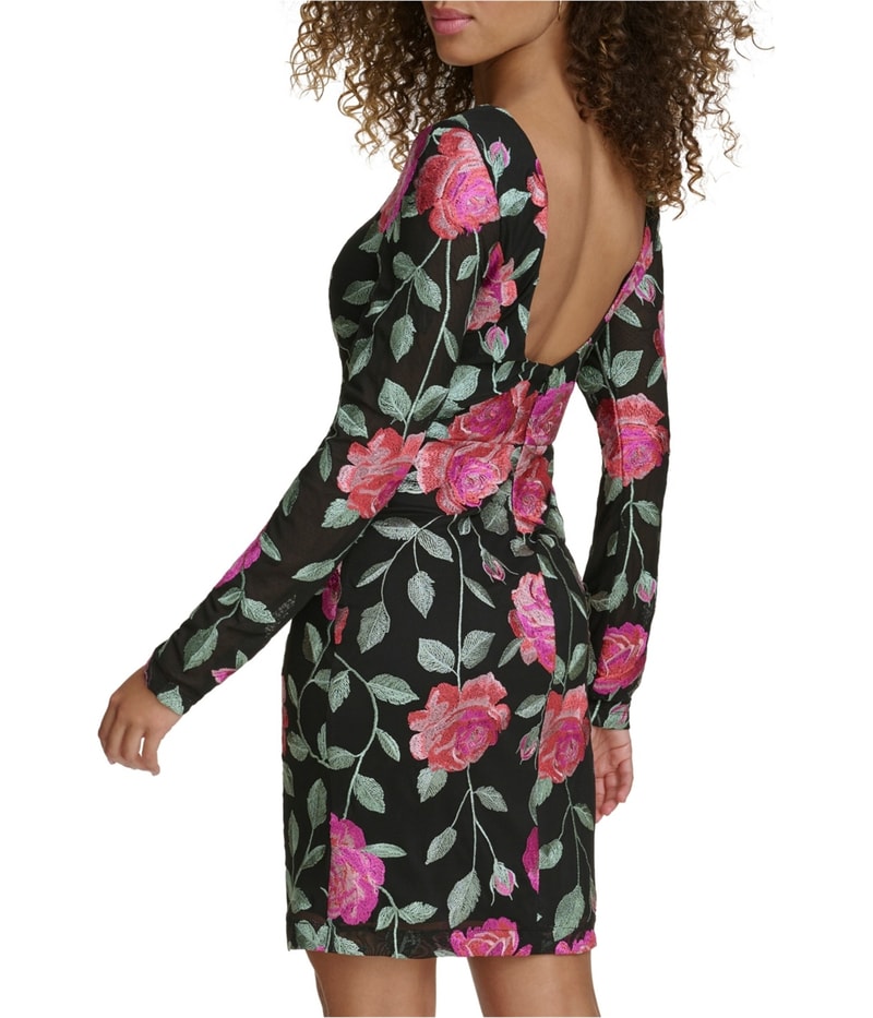 SIENA Womens Embroidered Floral Mesh Bodycon Dress, view 2