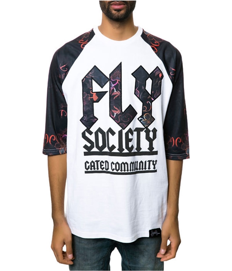 Fly Society Mens The Jersey Raglan Embellished T-Shirt