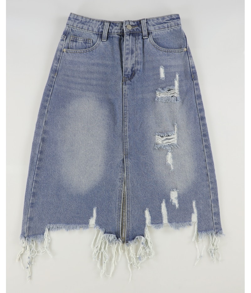 sweetkama Womens Distressed Midi Skirt
