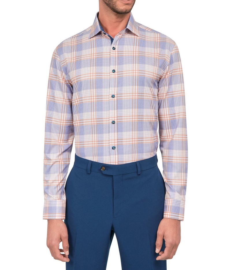 Society of Threads Mens Non-Iron Plaid Print Button Down Dress Shirt