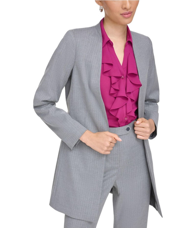 Calvin Klein Womens Pinstripe Open Front Blazer Jacket