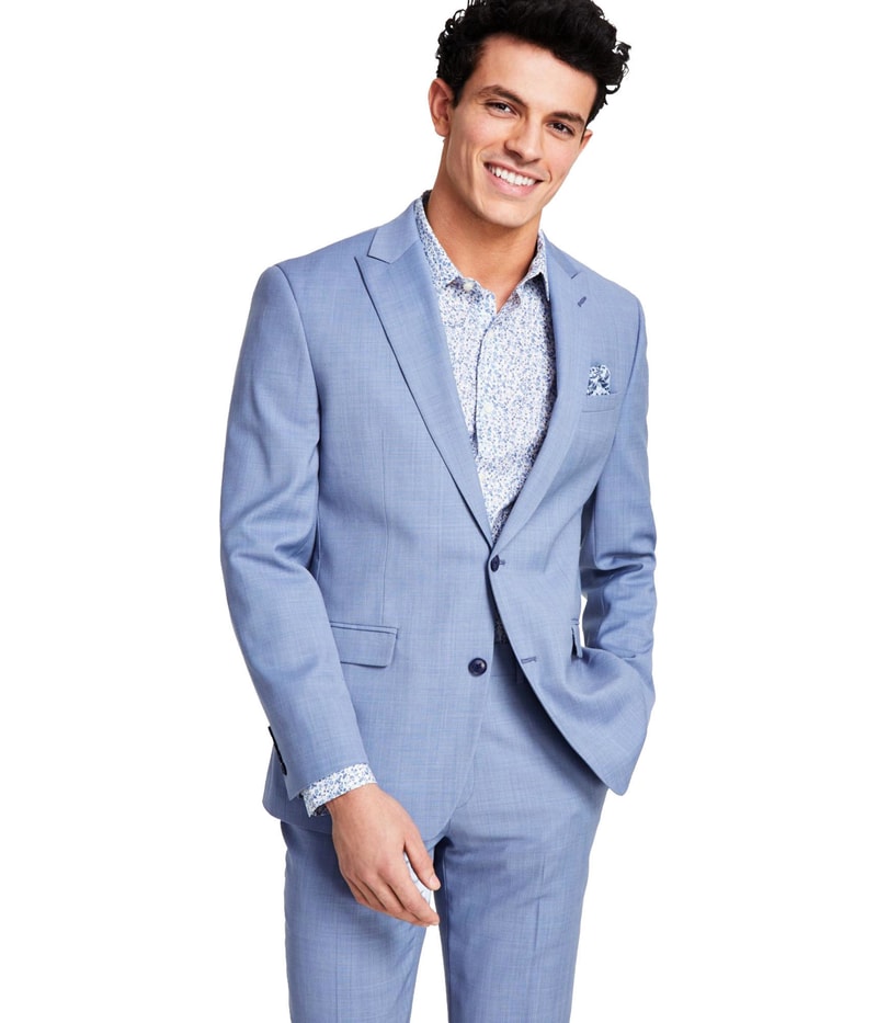 bar III Mens Slim-Fit Wool Sharkskin Two Button Blazer Jacket