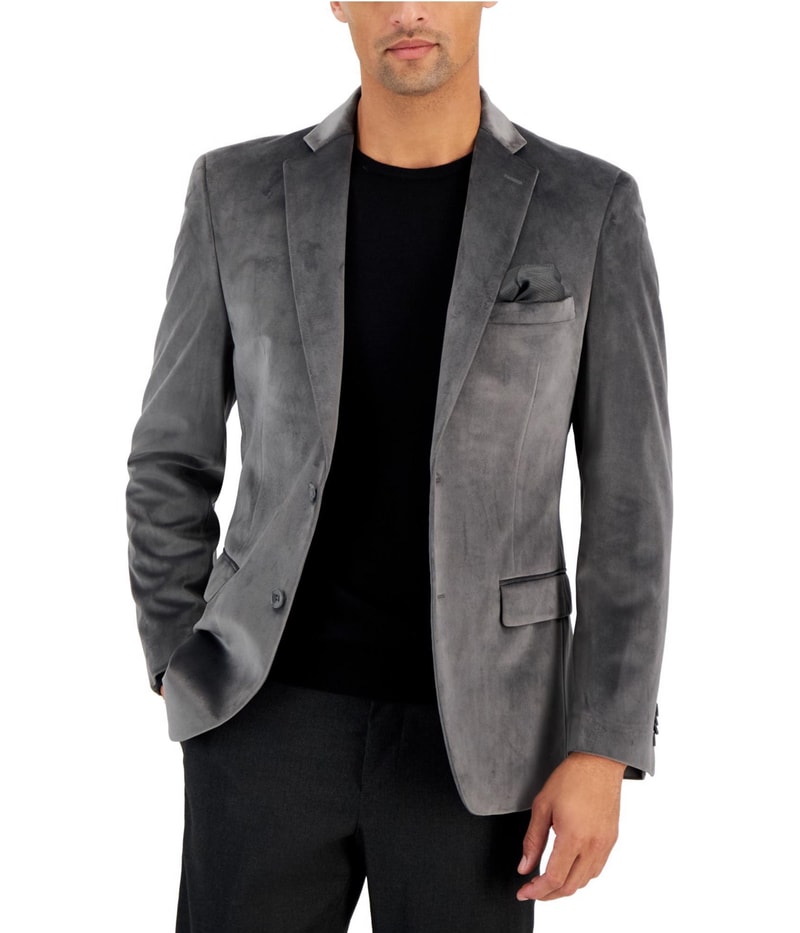 Alfani Mens Slit Fit Solid Velvet Two Button Blazer Jacket