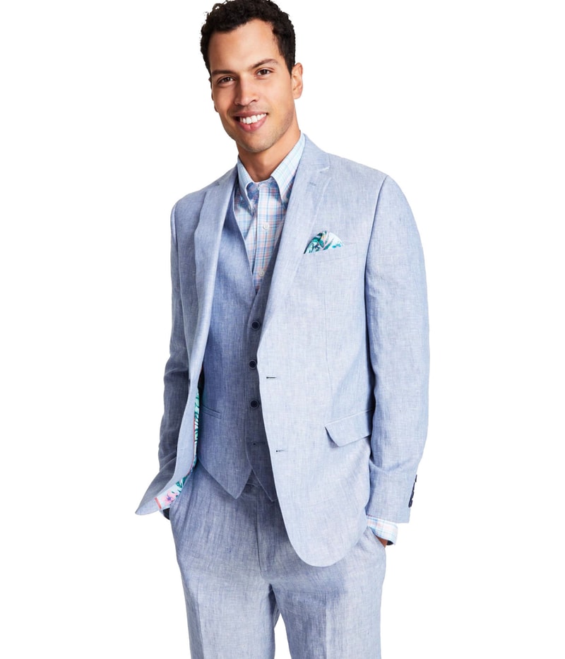 bar III Mens Linen Suit Two Button Blazer Jacket