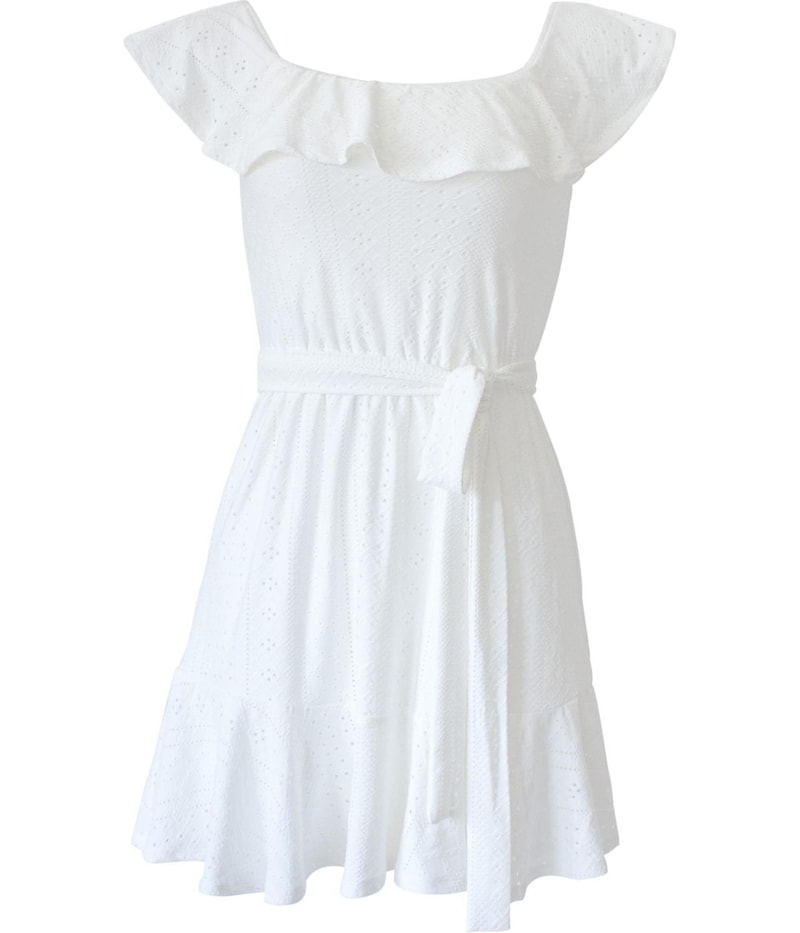 BCBG Womens Eyelet, Belted Mini Dress