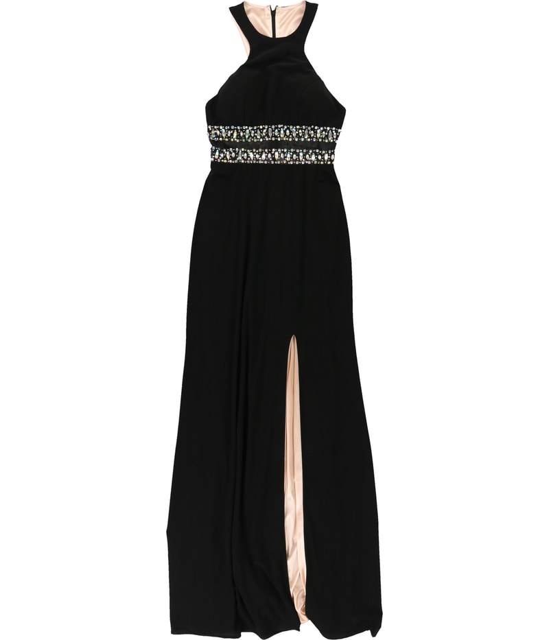 Blondie Nites Womens Embellished Cutaway Shift Gown Dress