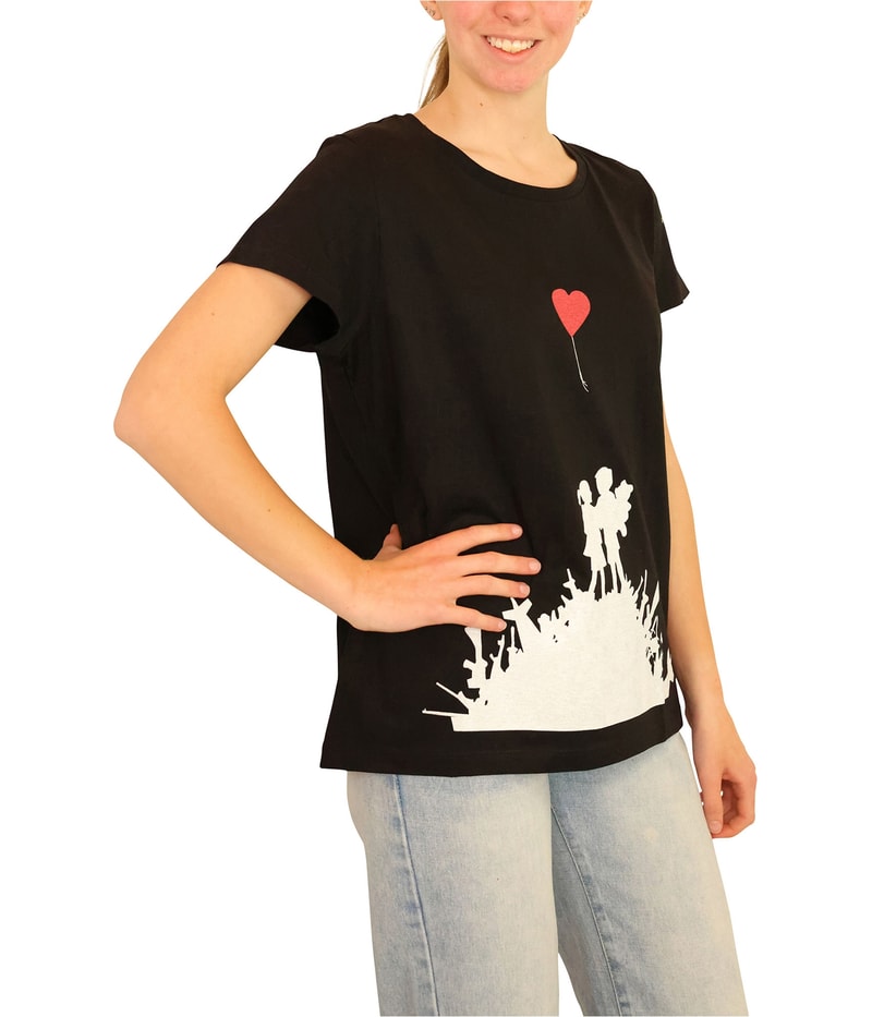 Elevenparis Womens Red Heart Balloon Graphic T-Shirt
