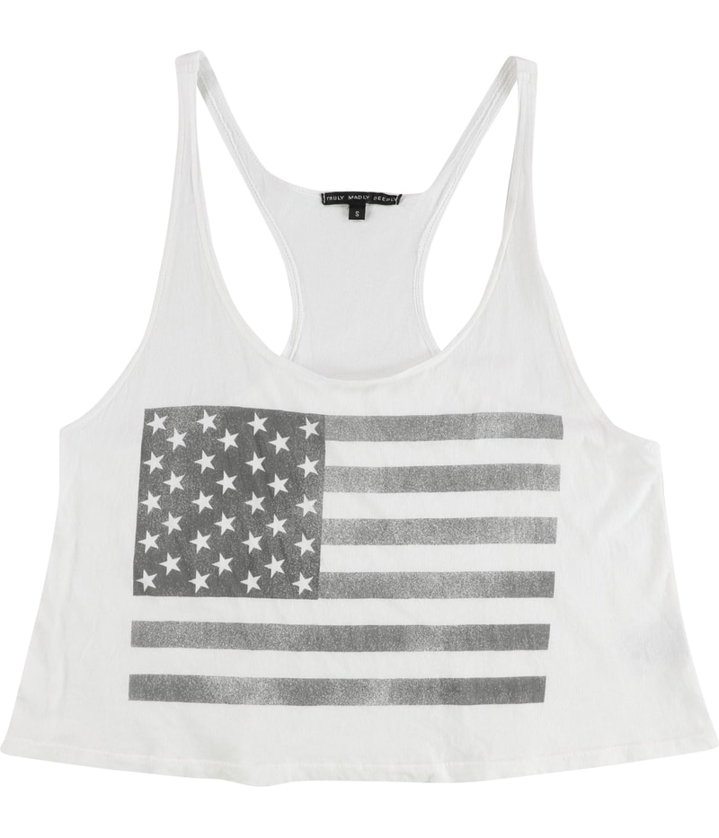 TRULY MADLY DEEPLY Womens American Flag Racerback Tank Top