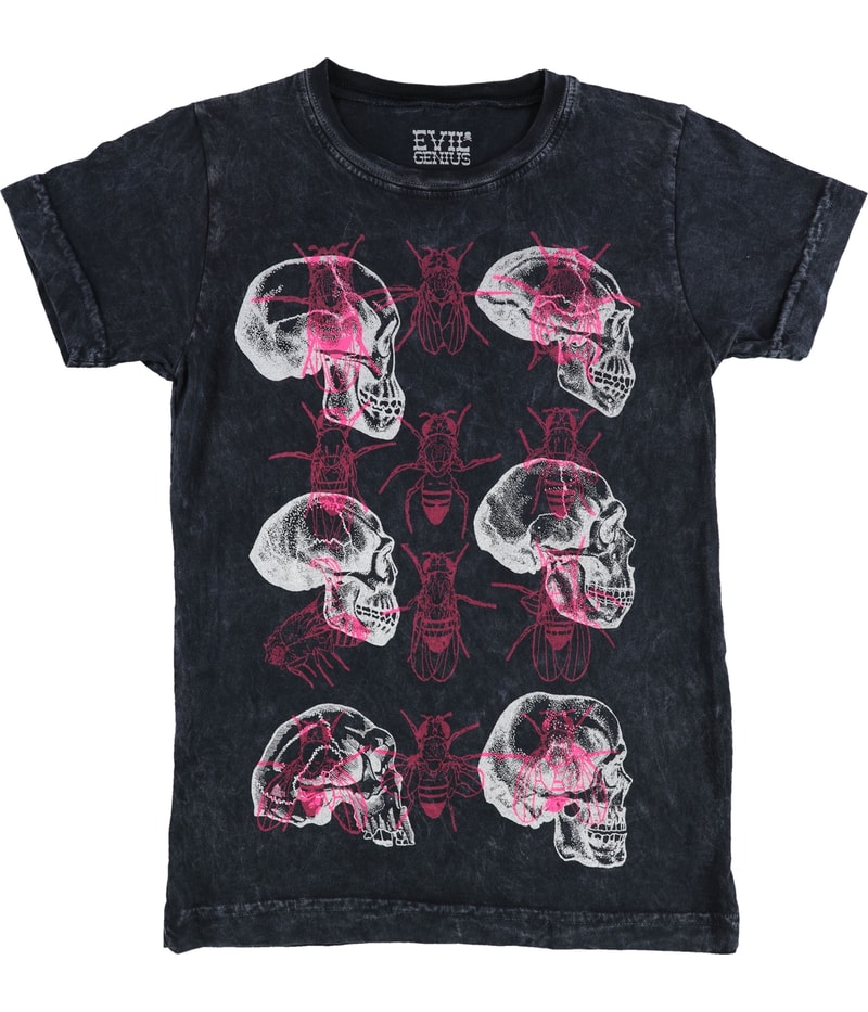 Evil Genius Boys Acid Wash Bees & Skulls Graphic T-Shirt