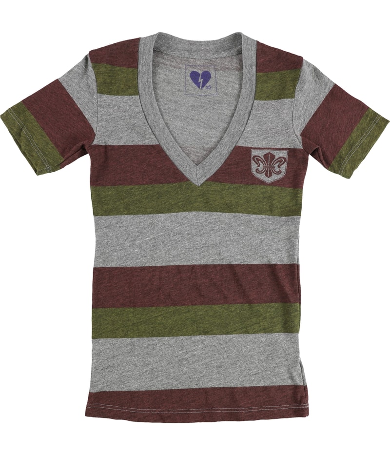 Urban Outfitters Womens Striped Logo V-Neck Graphic T-Shirt