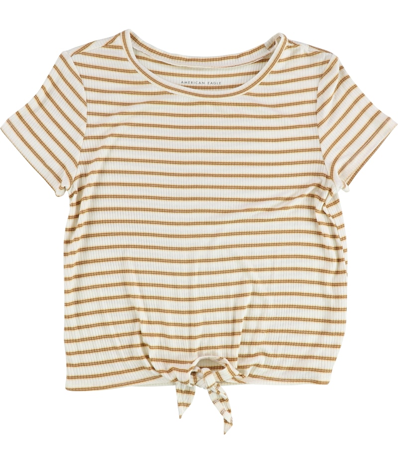 American Eagle Womens Striped Tie-Front Basic T-Shirt