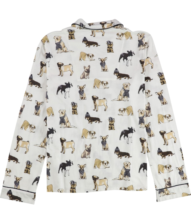 PJ Studio Womens Dogs Button Down Pajama Tops in White, image 2 of 2