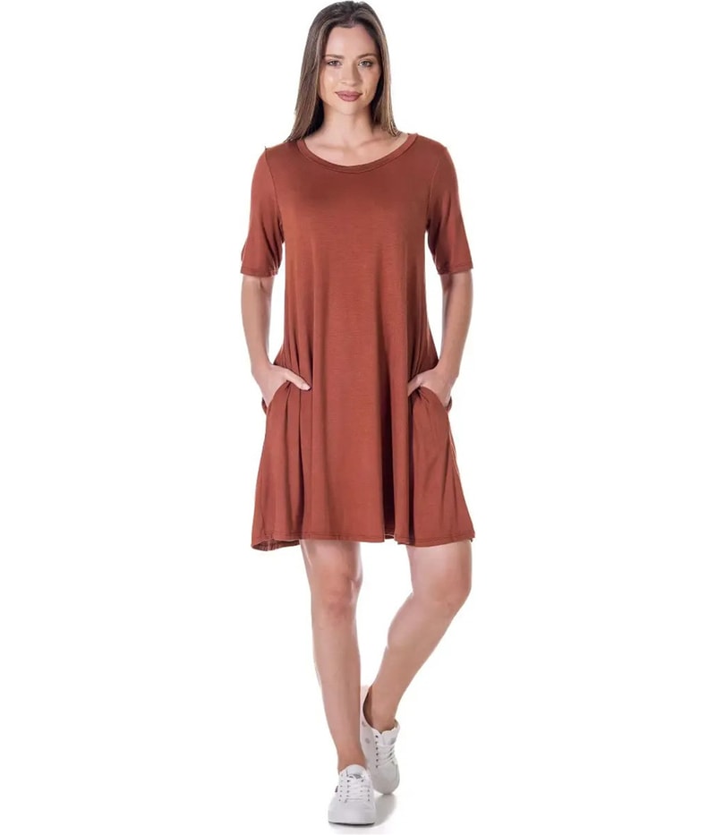24seven Womens Solid Pocket T-Shirt Dress