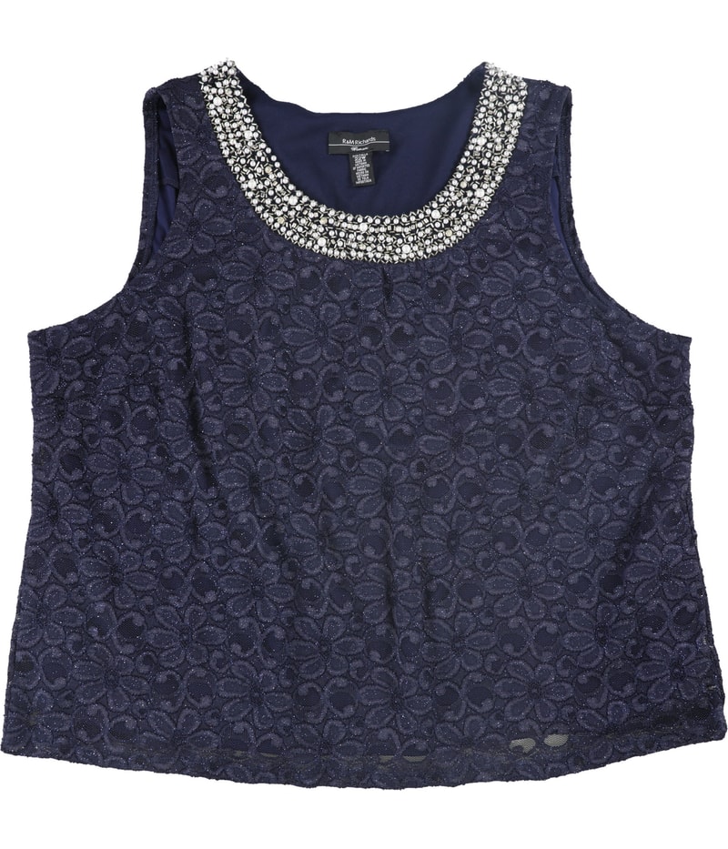 R & M Richards Womens Embellished Neck Sleeveless Blouse Top
