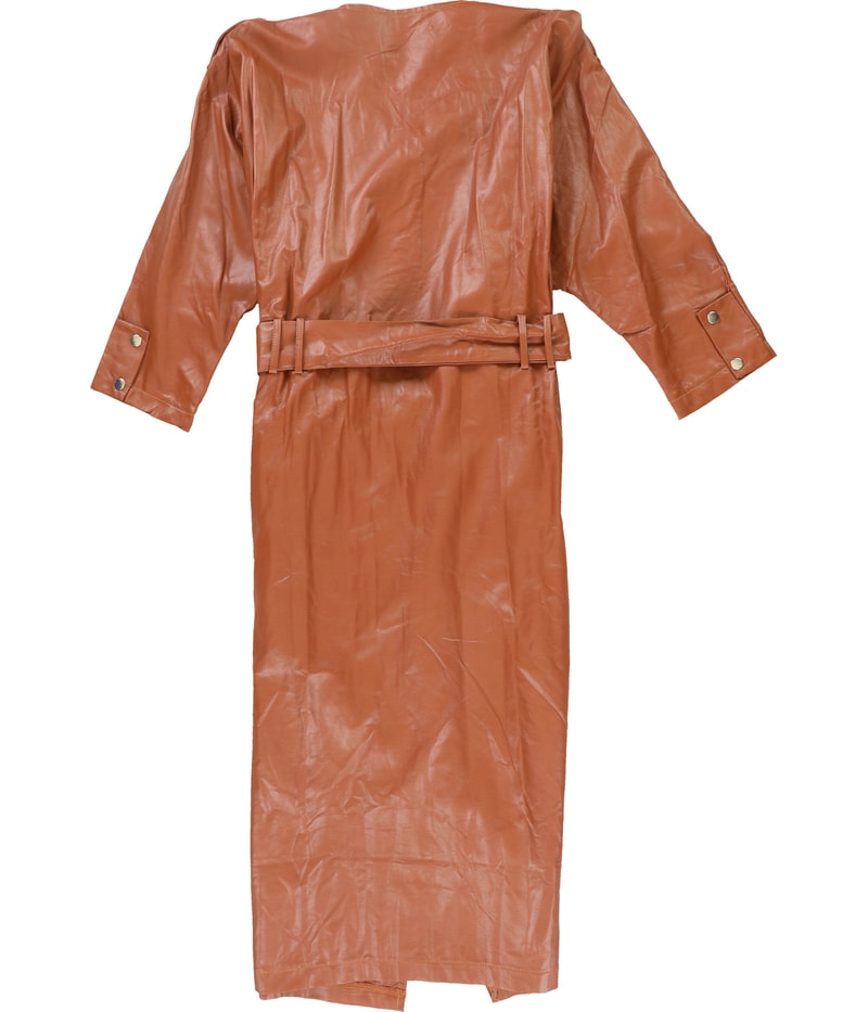 Allegra K Womens Belted Faux Leather Midi Dress