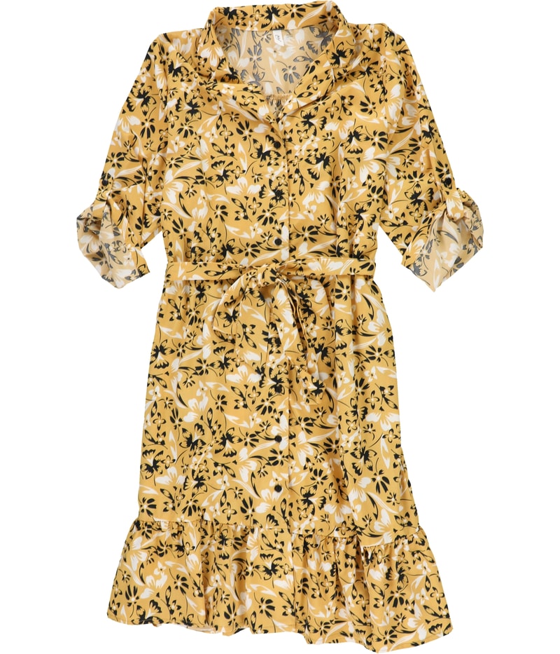 NY Collection Womens Belted Shirt Dress Midi Dress