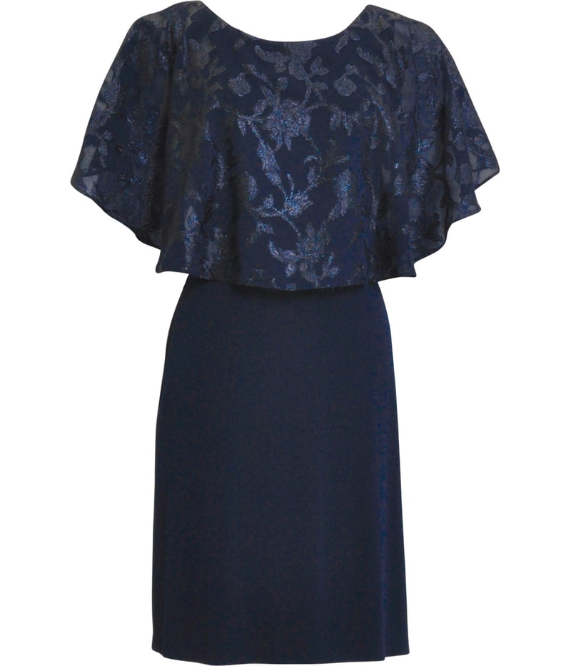 Connected Apparel Womens Metallic Capelet Shift Dress