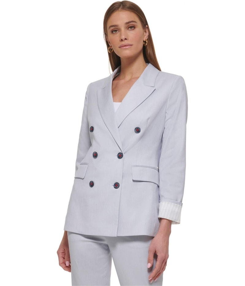 DKNY Womens Notched Lapel Double Breasted Blazer Jacket