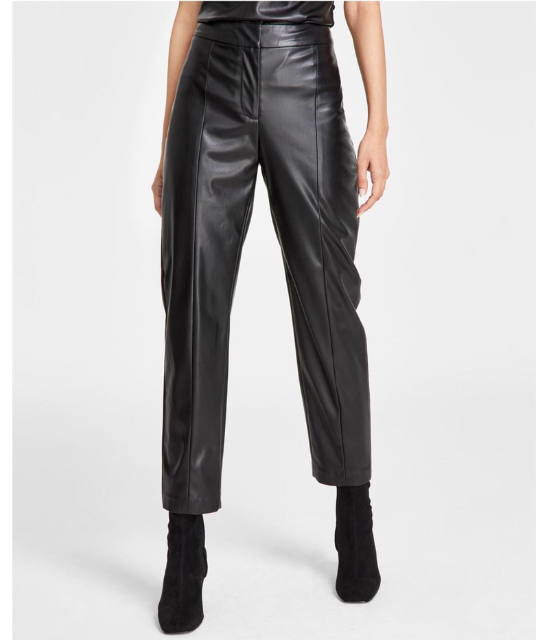 DKNY Womens Vegan Leather Straight Leg Casual Pants
