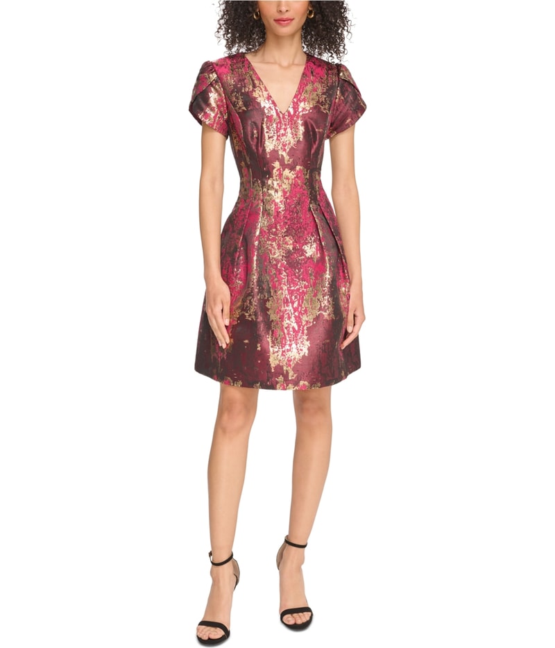 Vince Camuto Womens Jacquard Pleated Fit & Flare Dress