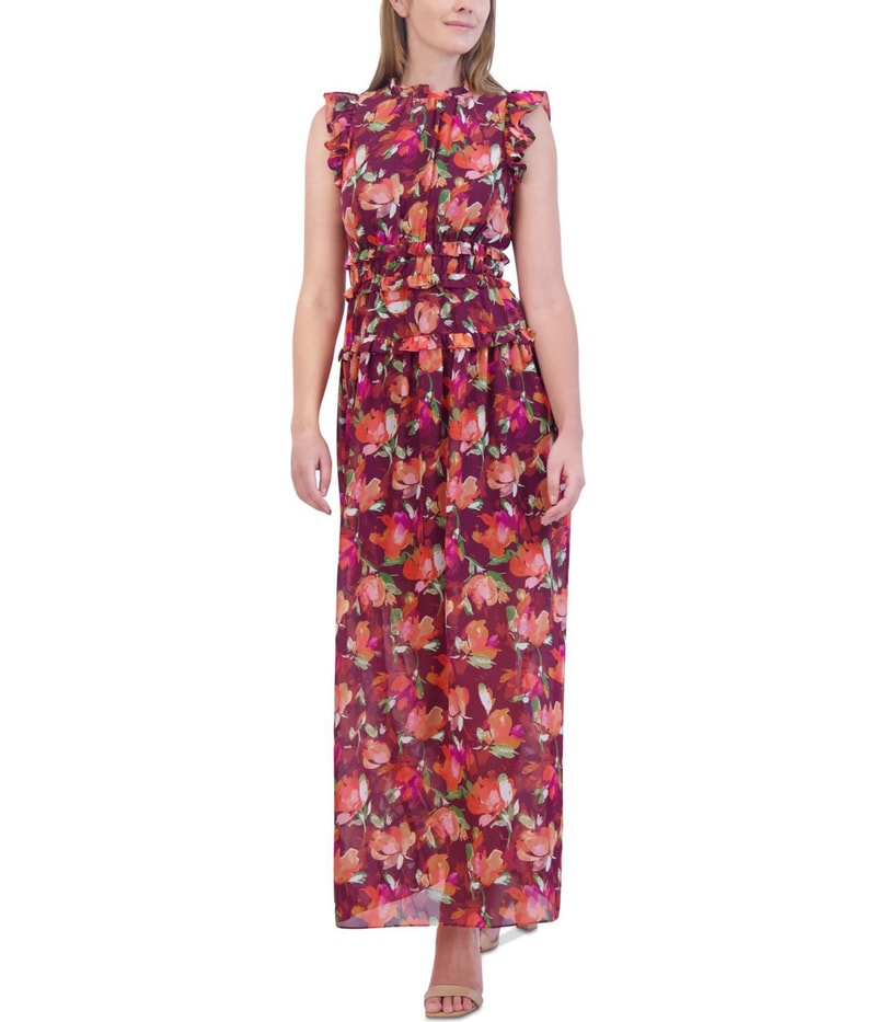 Vince Camuto Womens Ruffled Chiffon Maxi Dress