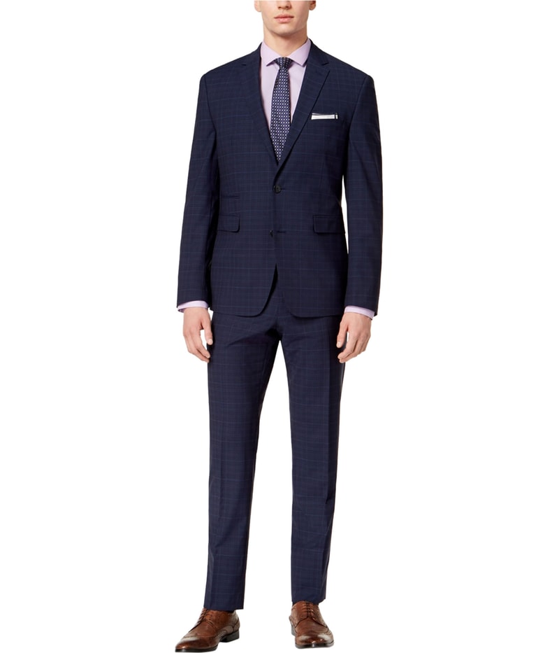 Vince Camuto Mens Plaid Two Button Formal Suit