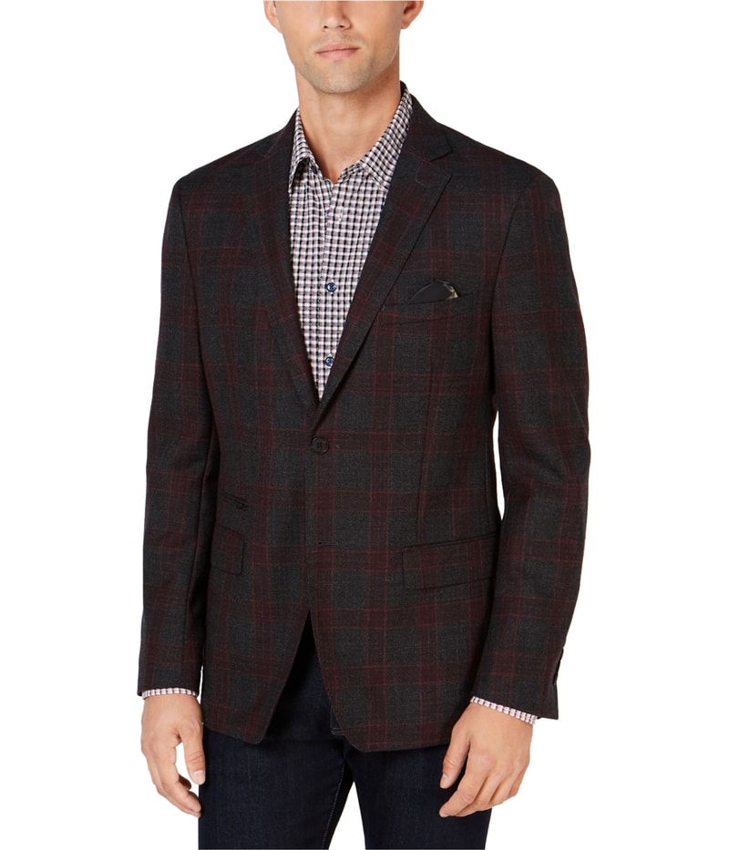 Tallia Mens Plaid Two Button Blazer Jacket