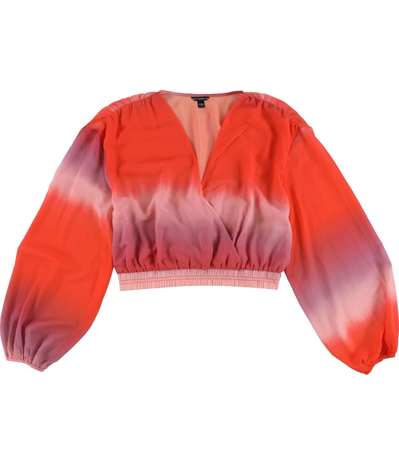GUESS Womens Faux-Wrap Crop Top Blouse