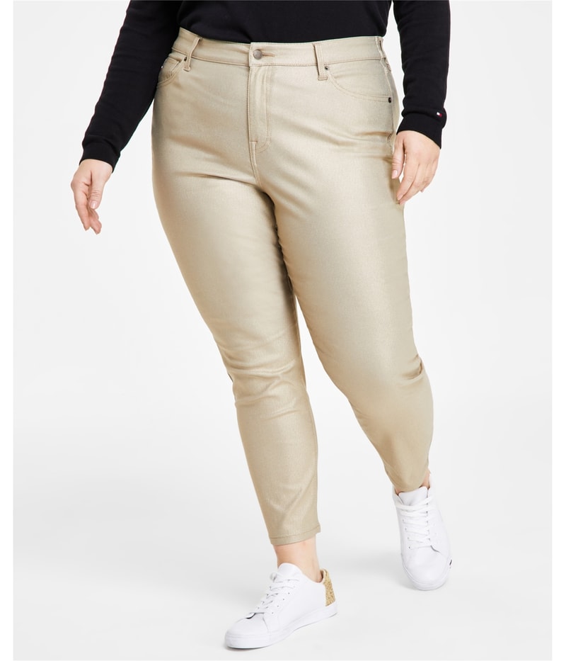 Tommy Hilfiger Womens Tribeca Foil Straight Leg Skinny Casual Pants