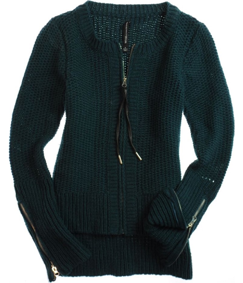 W118 Womens Full Zip Front Cable Knit Sweater