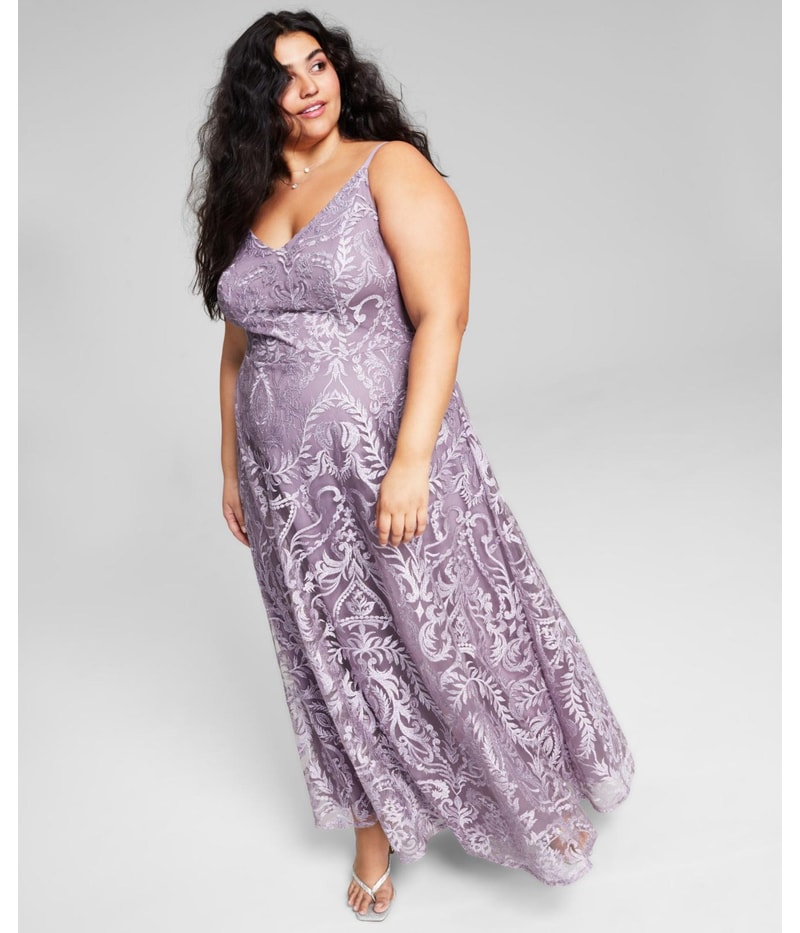 Speechless Womens Metallic Embroidered Evening Gown Dress
