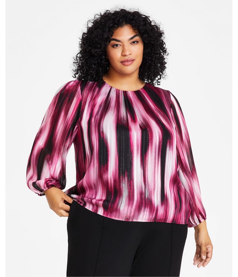 Calvin Klein Womens Printed Stripe Tunic Blouse