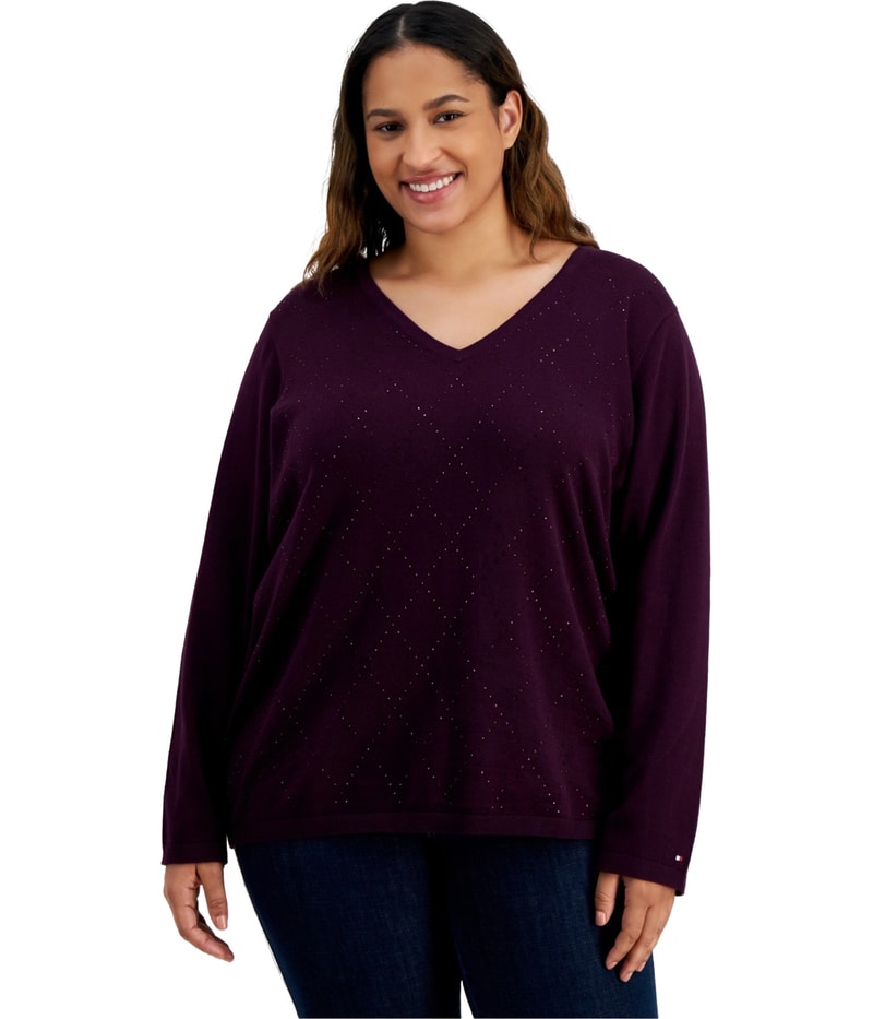Tommy Hilfiger Womens Rhinestone Pullover Sweater