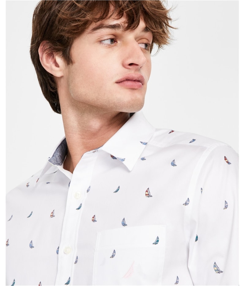 Nautica Mens Printed Long Sleeve Stretch Button Up Shirt