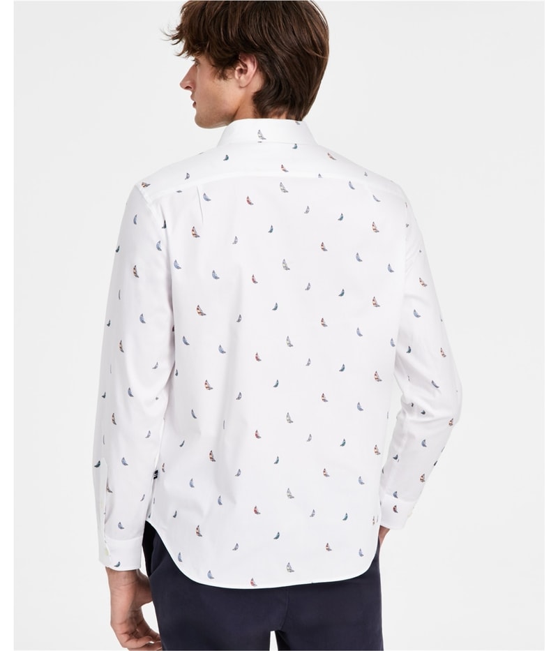 Nautica Mens Printed Long Sleeve Stretch Button Up Shirt