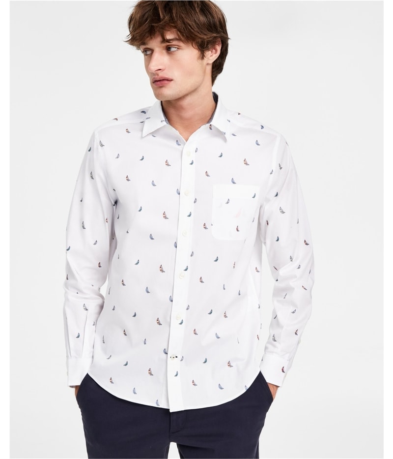 Nautica Mens Printed Long Sleeve Stretch Button Up Shirt