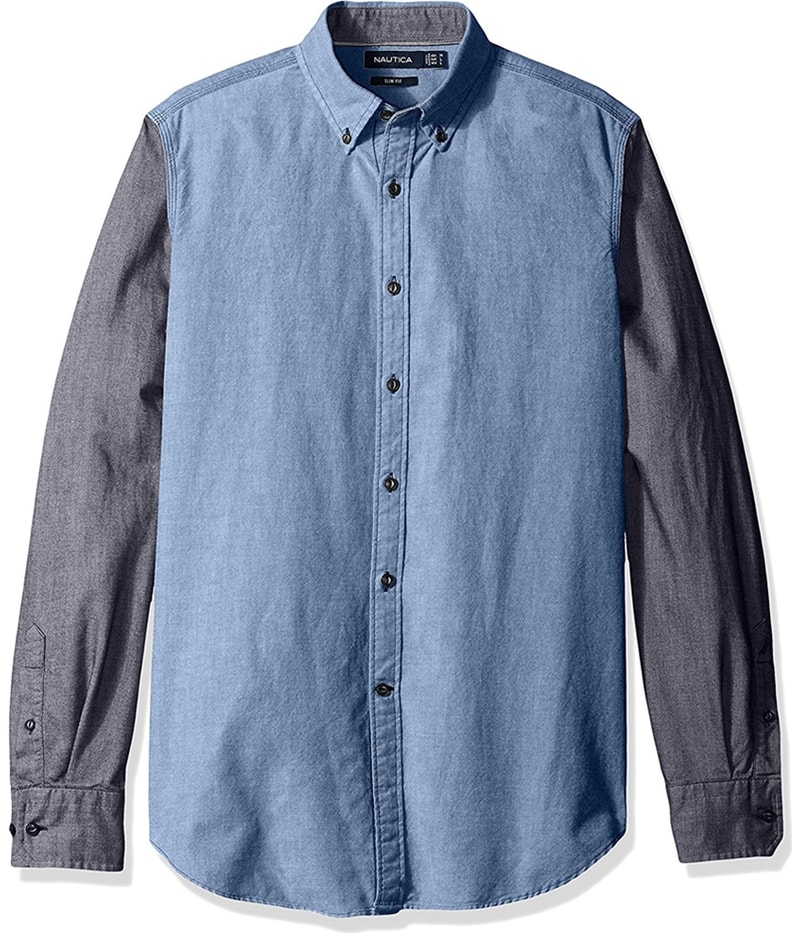 Nautica Mens Colorblocked Slim Fit Button Up Shirt