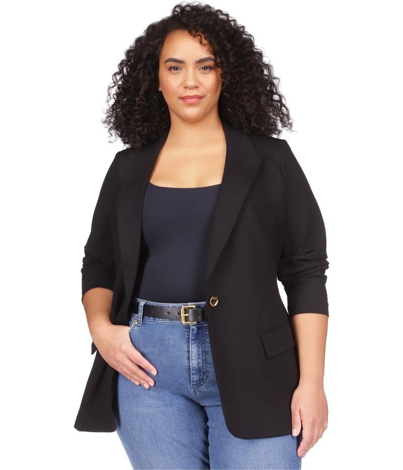 Michael Kors Womens Solid One Button Blazer Jacket