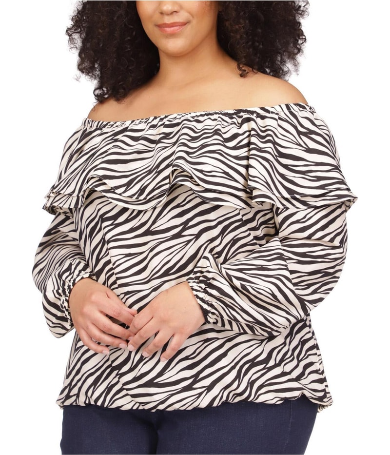 Michael Kors Womens Tiger Print Ruffled Cold Shoulder Blouse