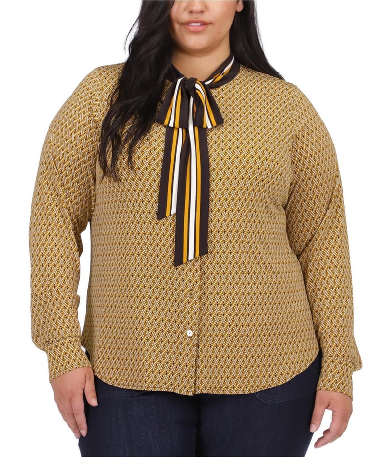 Michael Kors Womens Bow Neck Button Down Blouse