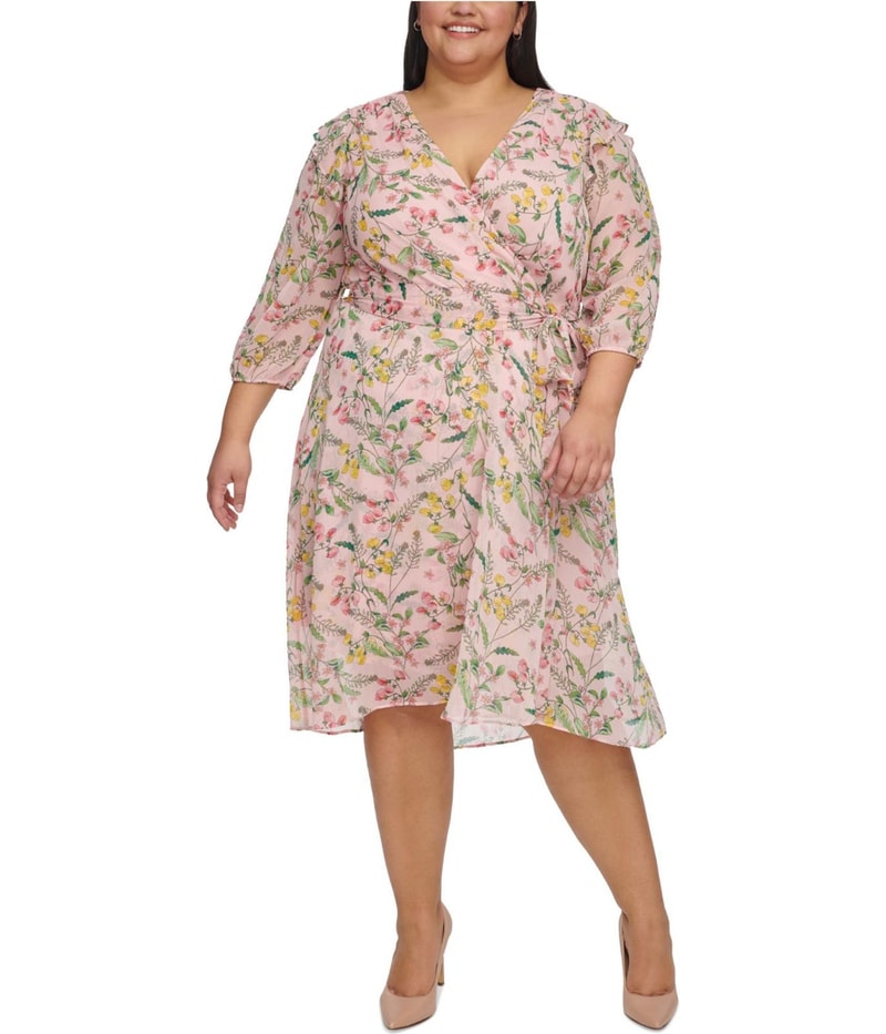 Tommy Hilfiger Womens Floral-Print Wrap Midi Dress