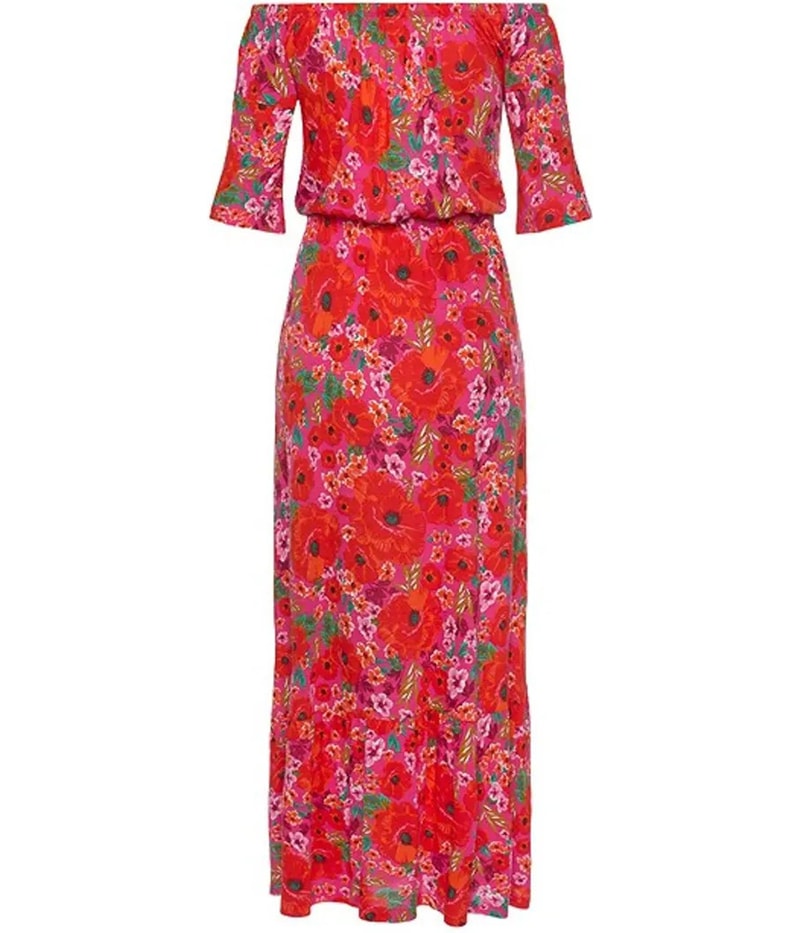 LASCANA Womens Floral Off-Shoulder Maxi Dress