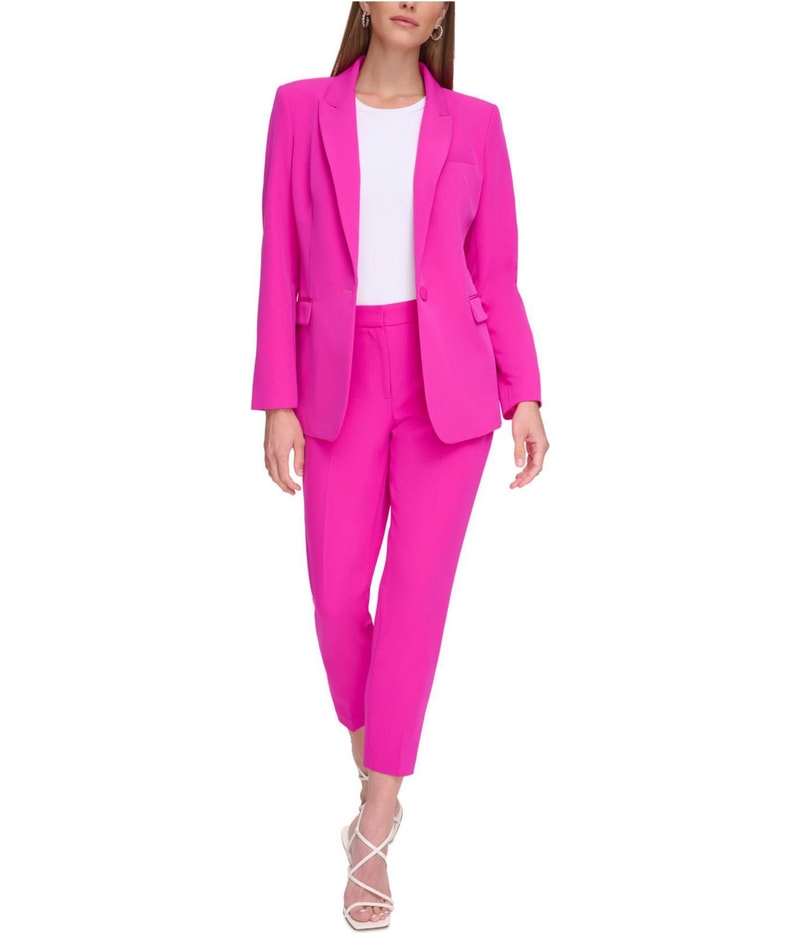 DKNY Womens Faux Pockets One Button Blazer Jacket